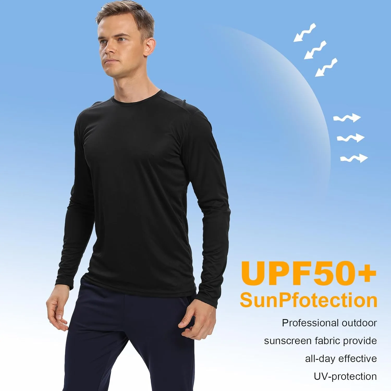 1/3 /6 Pack Mens Long Sleeve T Shirts,Running Sun Protection UPF 50  Shirts Quick-Dry Lightweight Workout T-Shirts