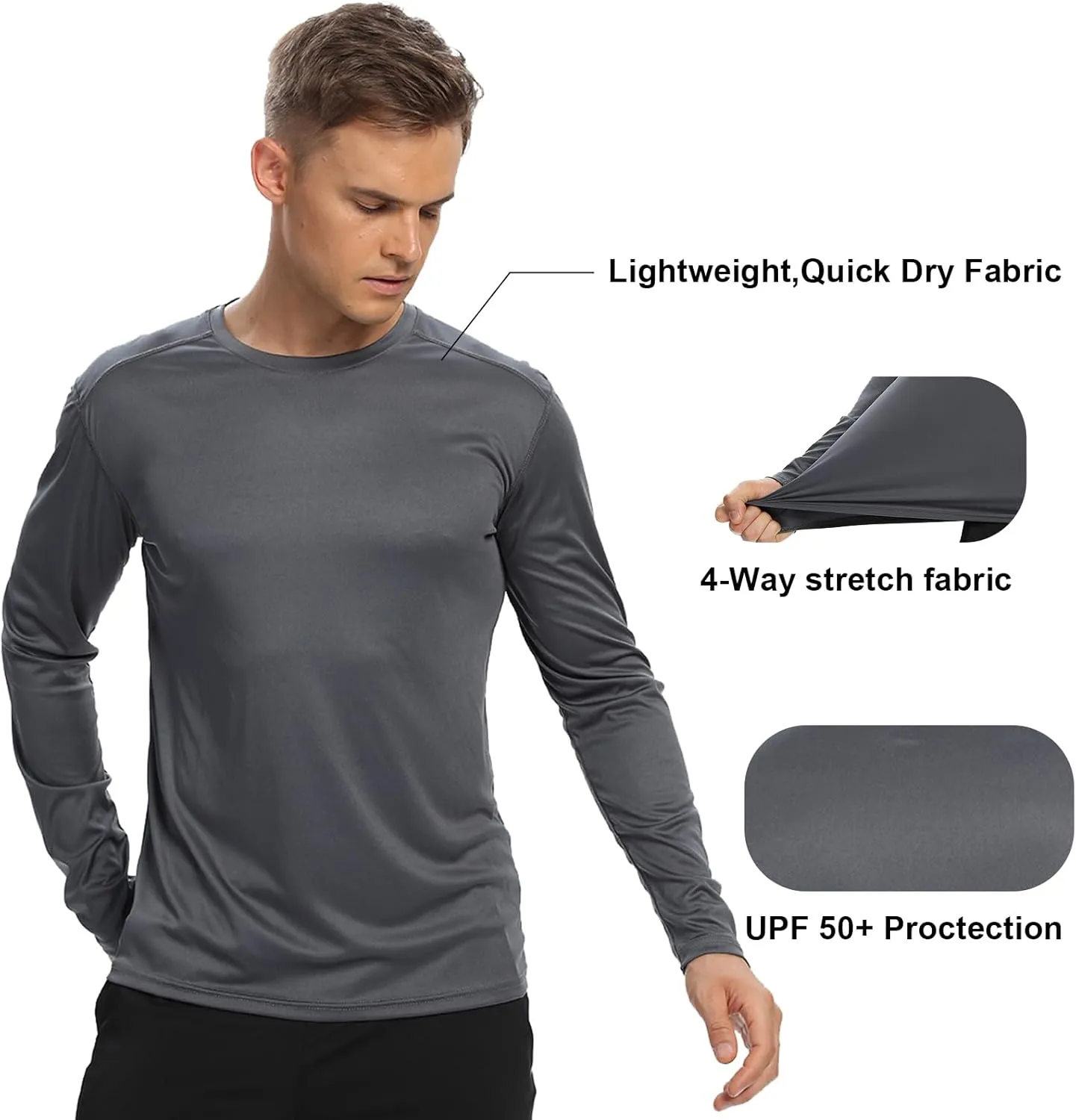 1/3 /6 Pack Mens Long Sleeve T Shirts,Running Sun Protection UPF 50  Shirts Quick-Dry Lightweight Workout T-Shirts