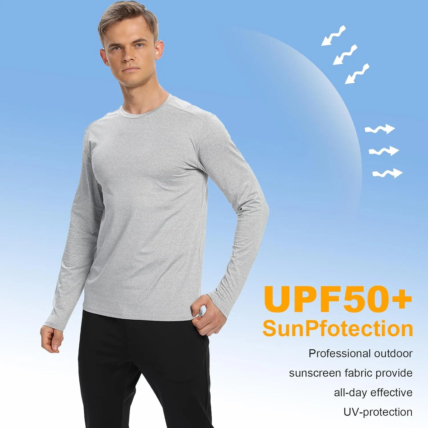 1/3 /6 Pack Mens Long Sleeve T Shirts,Running Sun Protection UPF 50  Shirts Quick-Dry Lightweight Workout T-Shirts