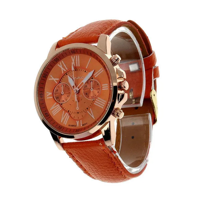 2017 Hot Sale Fashion Wristwatch Women Men Large Dial Geneva Roman Numerals Faux Leather Analog Quartz Dress Watch Feb 18