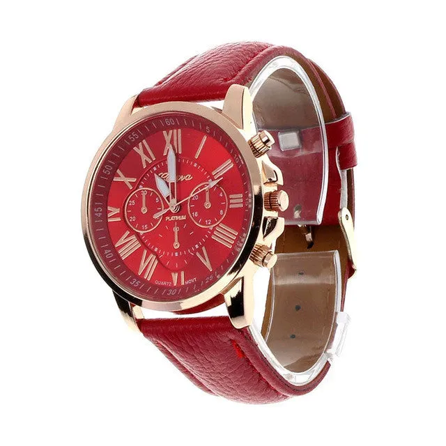 2017 Hot Sale Fashion Wristwatch Women Men Large Dial Geneva Roman Numerals Faux Leather Analog Quartz Dress Watch Feb 18