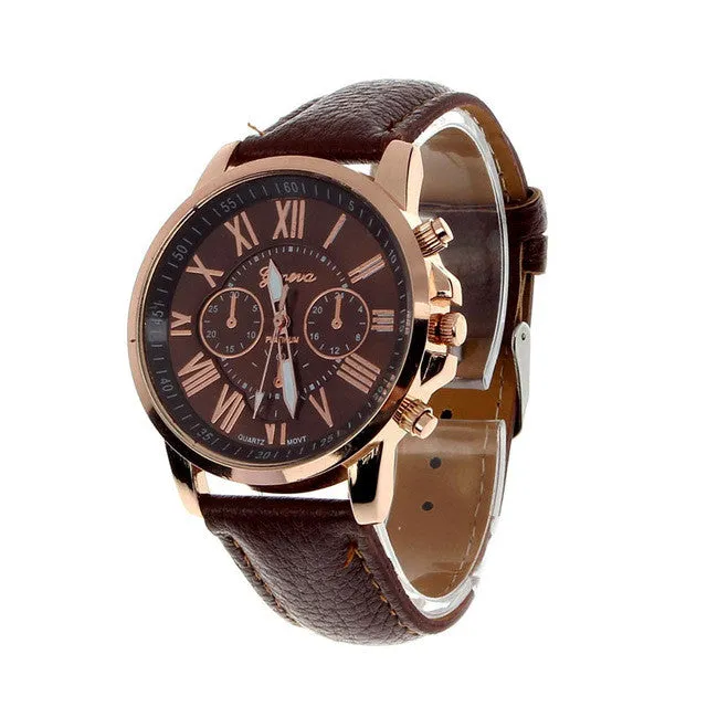 2017 Hot Sale Fashion Wristwatch Women Men Large Dial Geneva Roman Numerals Faux Leather Analog Quartz Dress Watch Feb 18