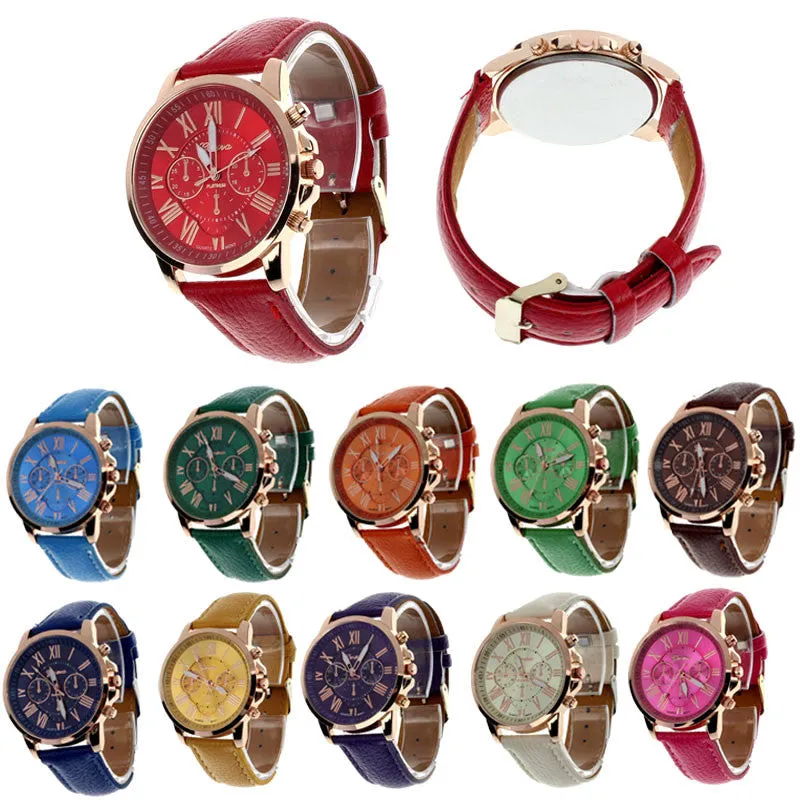 2017 Hot Sale Fashion Wristwatch Women Men Large Dial Geneva Roman Numerals Faux Leather Analog Quartz Dress Watch Feb 18