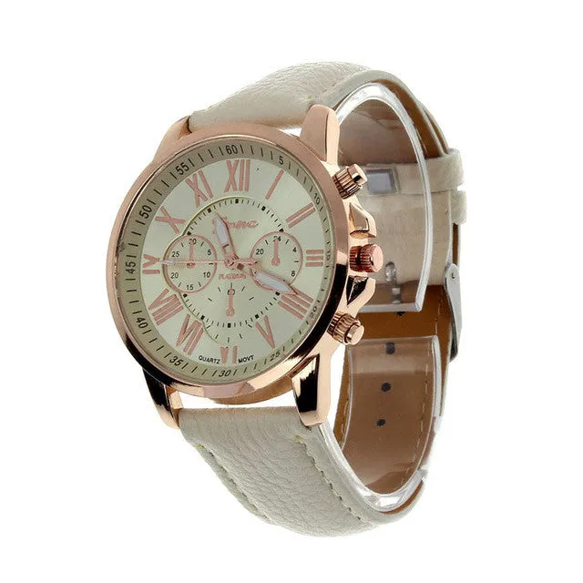 2017 Hot Sale Fashion Wristwatch Women Men Large Dial Geneva Roman Numerals Faux Leather Analog Quartz Dress Watch Feb 18