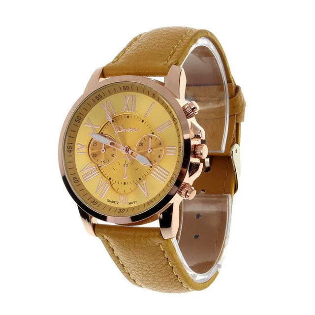2017 Hot Sale Fashion Wristwatch Women Men Large Dial Geneva Roman Numerals Faux Leather Analog Quartz Dress Watch Feb 18