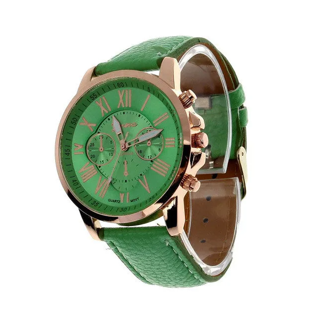 2017 Hot Sale Fashion Wristwatch Women Men Large Dial Geneva Roman Numerals Faux Leather Analog Quartz Dress Watch Feb 18