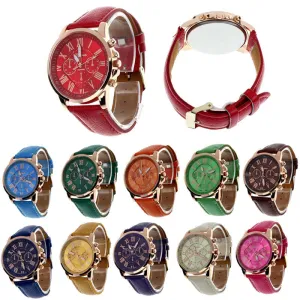 2017 Hot Sale Fashion Wristwatch Women Men Large Dial Geneva Roman Numerals Faux Leather Analog Quartz Dress Watch Feb 18