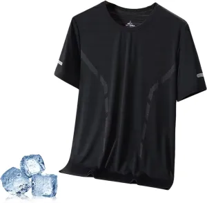 2025 New Men's Breathable Soft Short Sleeve Shirts Cooling Ice Silk Running Shirts Quick Dry Breathable Tops
