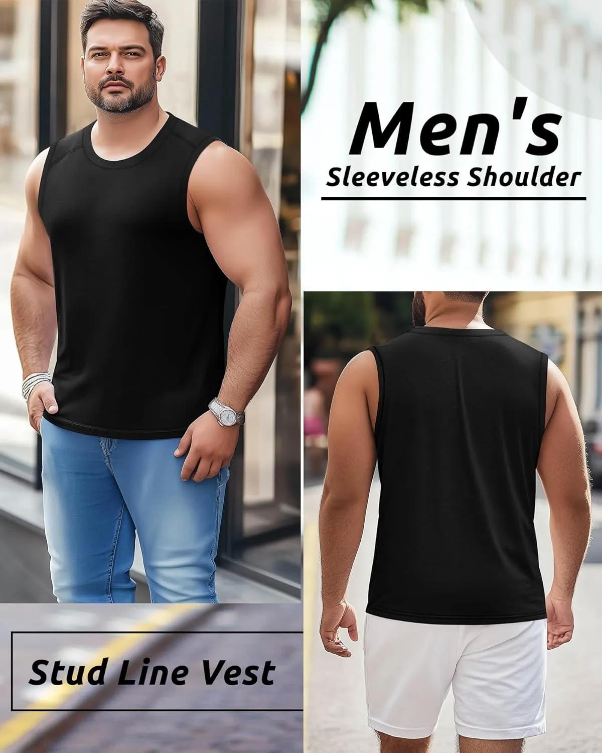 3 Pack Men's Big and Tall Tank Tops, Crewneck Sleeveless Tee Shirts Cotton Workout Swim Running Gym Muscle Shirts