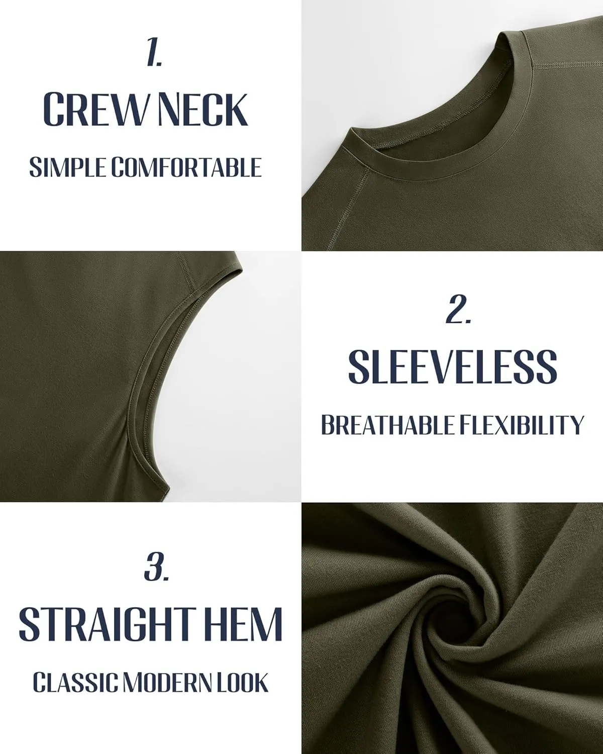 3 Pack Men's Big and Tall Tank Tops, Crewneck Sleeveless Tee Shirts Cotton Workout Swim Running Gym Muscle Shirts