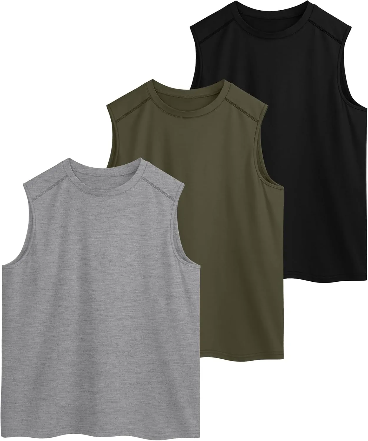 3 Pack Men's Big and Tall Tank Tops, Crewneck Sleeveless Tee Shirts Cotton Workout Swim Running Gym Muscle Shirts