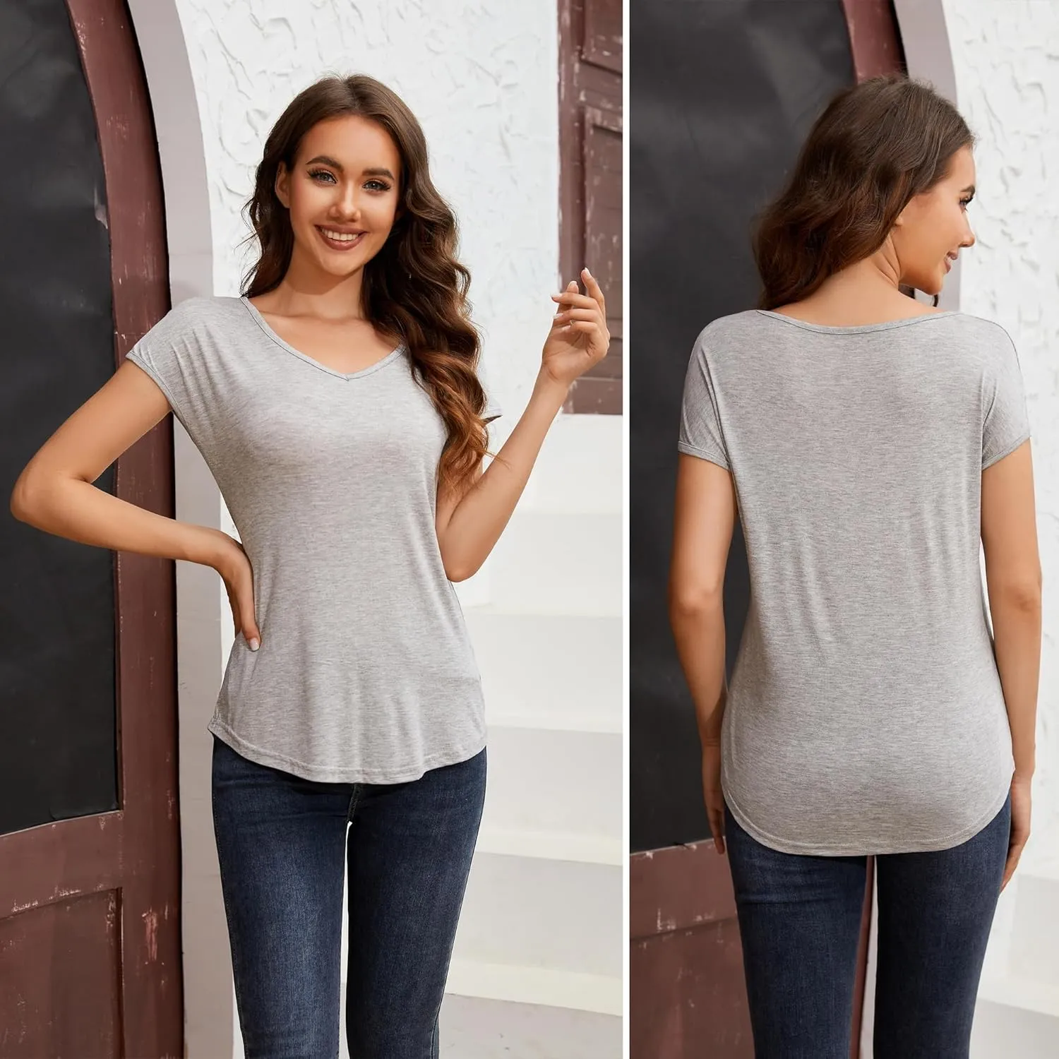 3PCS Womens Vneck Tshirts, Soft Womens T Shirts, Modal Spring Tops for Women2024