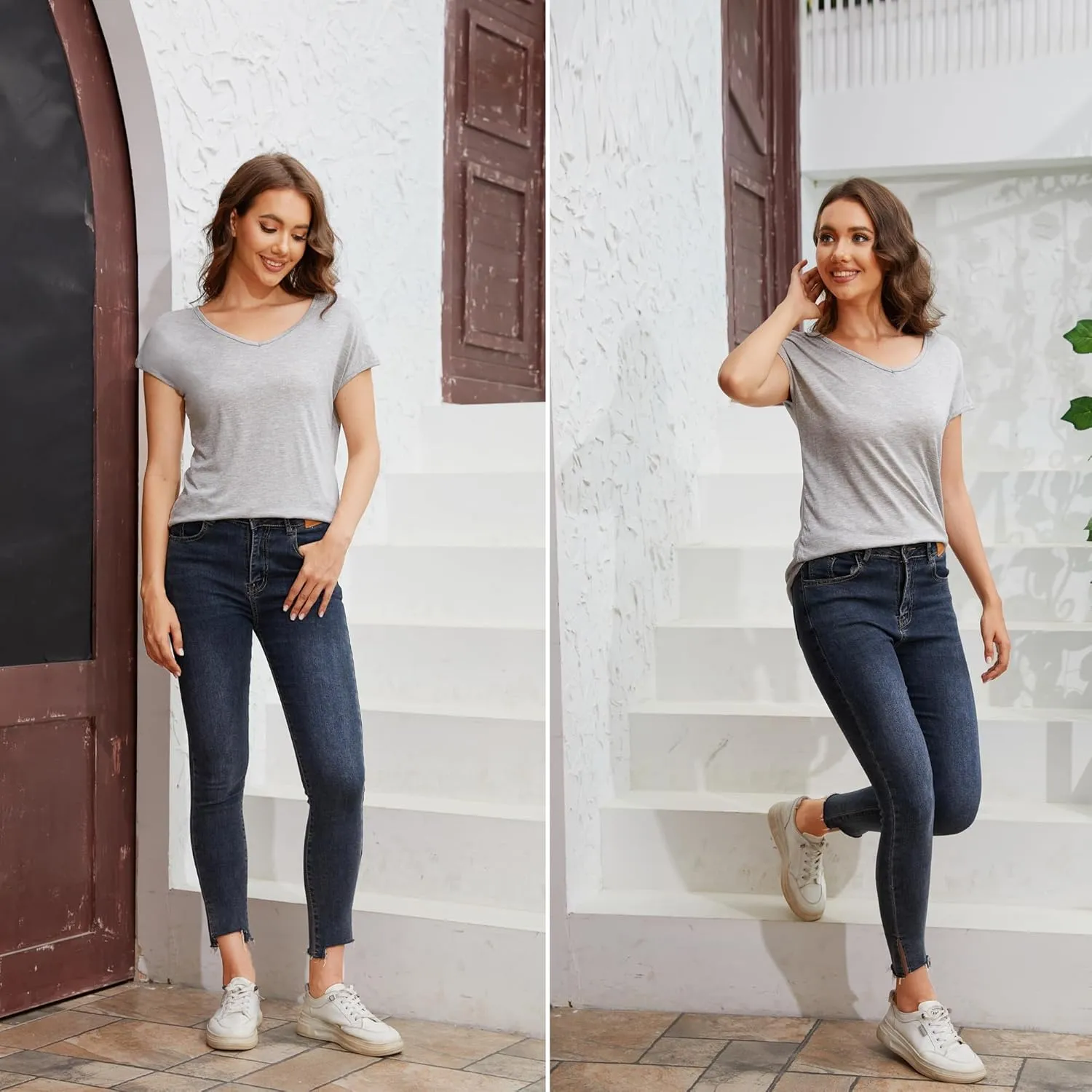 3PCS Womens Vneck Tshirts, Soft Womens T Shirts, Modal Spring Tops for Women2024