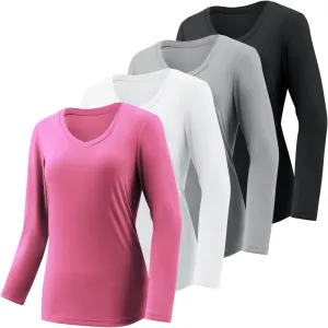 4-7 Pack Long Sleeve Shirts for Women,Moisture Wicking Shirts Long Sleeve Workout Tops for Women V Neck Hiking T-Shirts