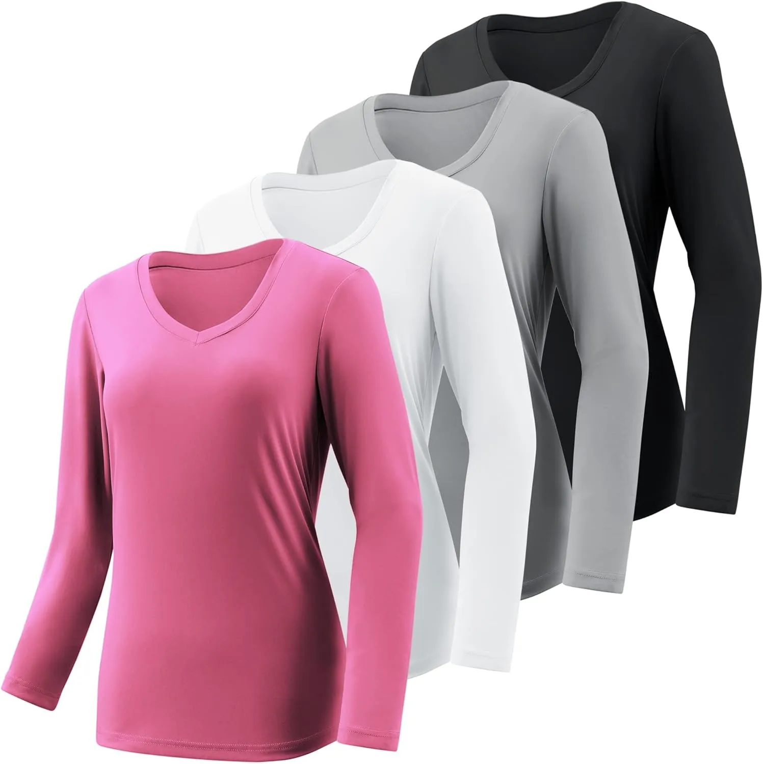 4-7 Pack Long Sleeve Shirts for Women,Moisture Wicking Shirts Long Sleeve Workout Tops for Women V Neck Hiking T-Shirts