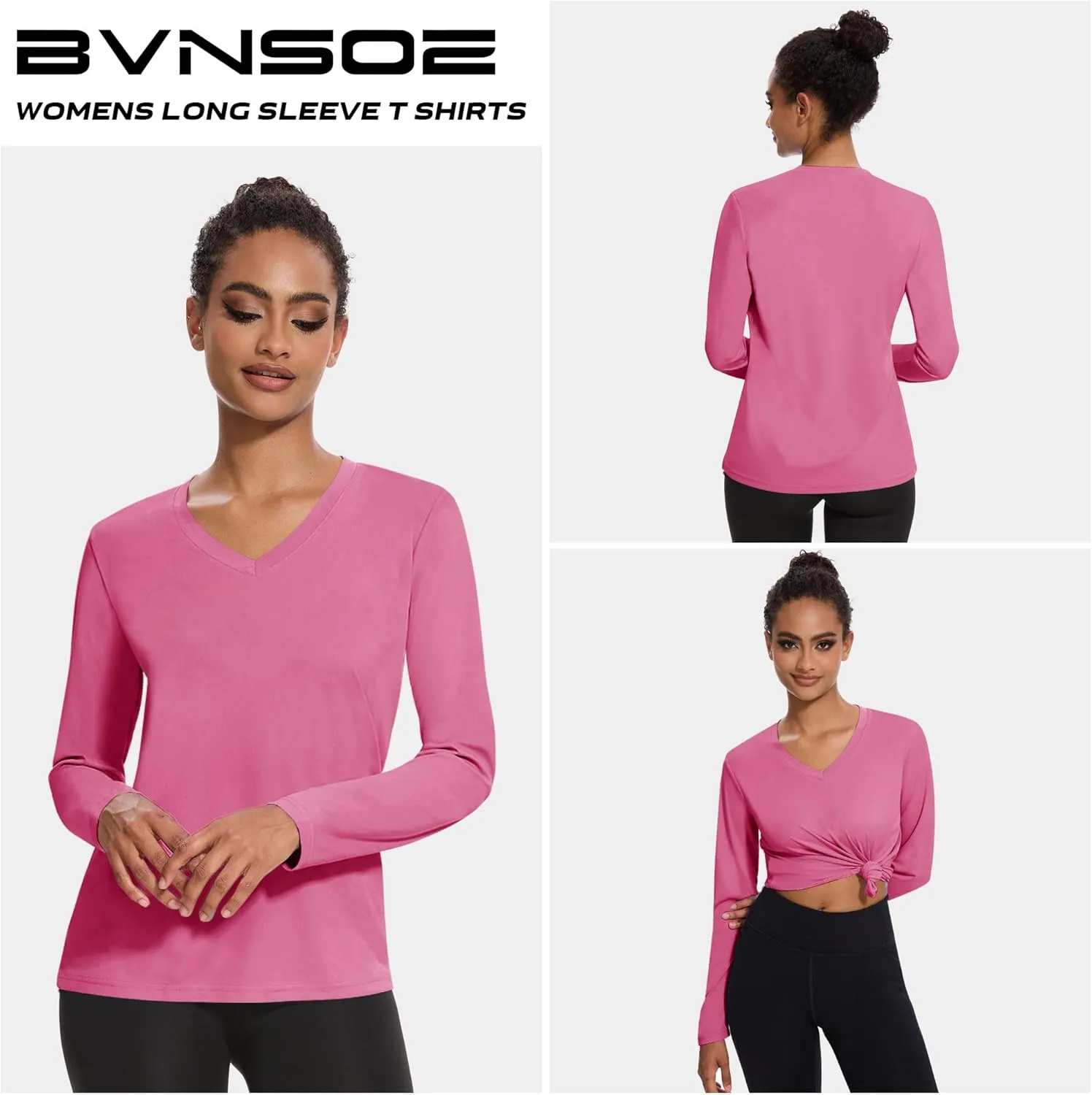 4-7 Pack Long Sleeve Shirts for Women,Moisture Wicking Shirts Long Sleeve Workout Tops for Women V Neck Hiking T-Shirts