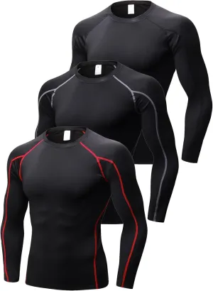5 or 3 Pack Compression Shirts for Men Long Sleeve Cool Dry Athletic Workout Baselayer Baseball Undershirt Tops