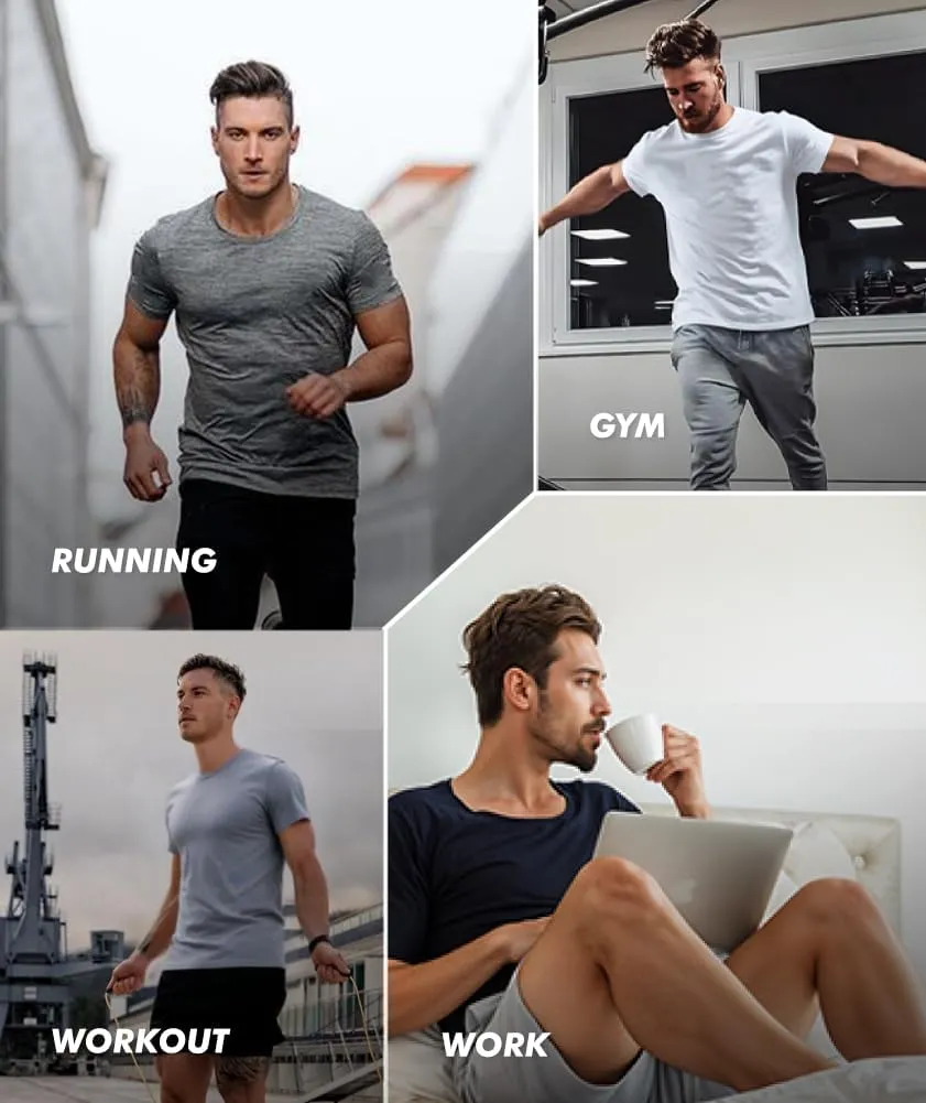 5 Pack Workout Shirts for Men-Quick Dry Black Gym Moisture Wicking Short Sleeve T-Shirts for Running Athletic Casual