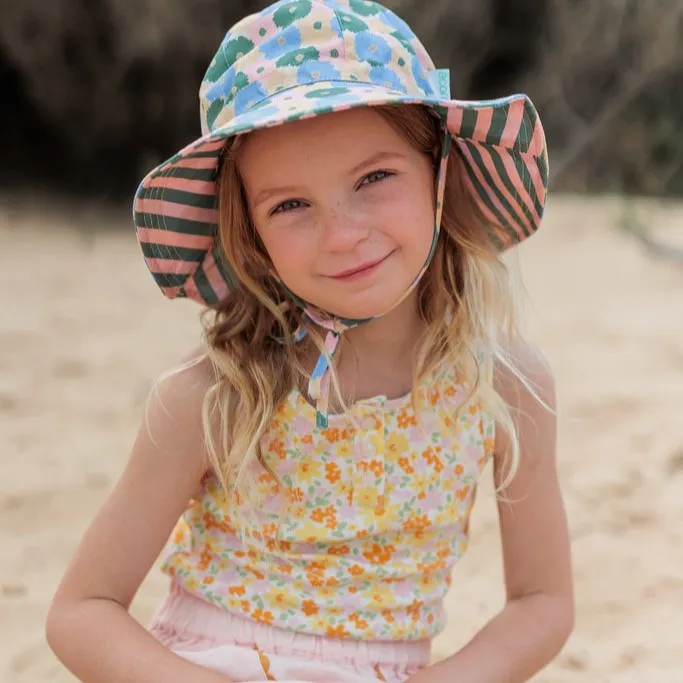 Acorn Kids: Wide Brim Reversible Sunhat Full Bloom Pink Green