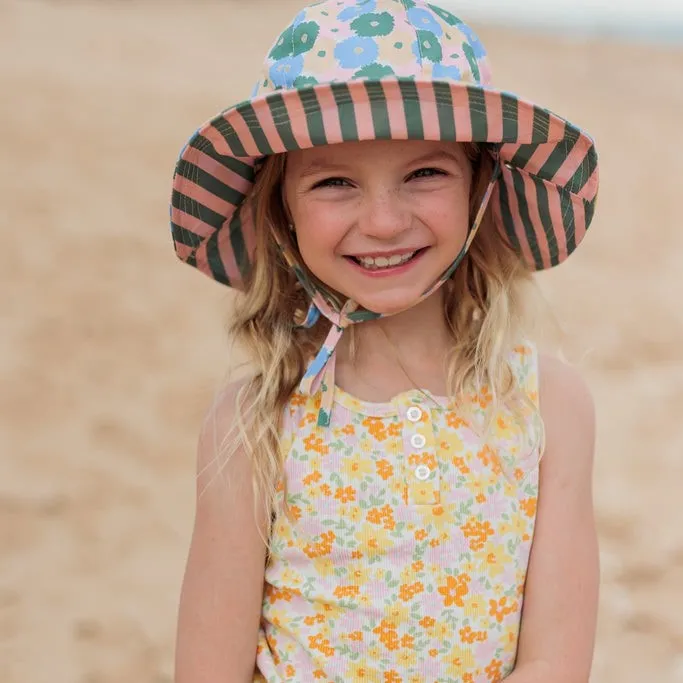 Acorn Kids: Wide Brim Reversible Sunhat Full Bloom Pink Green