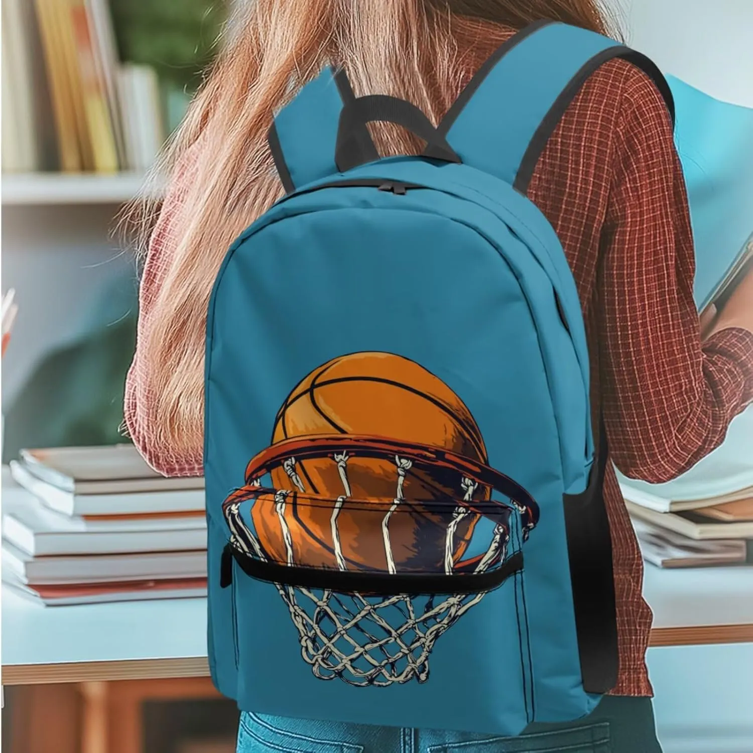 Agoviwo Basketball Pattern Kids Backpack with Lunch Box Cute Backpack Casual Bookbag for Grades 1-3