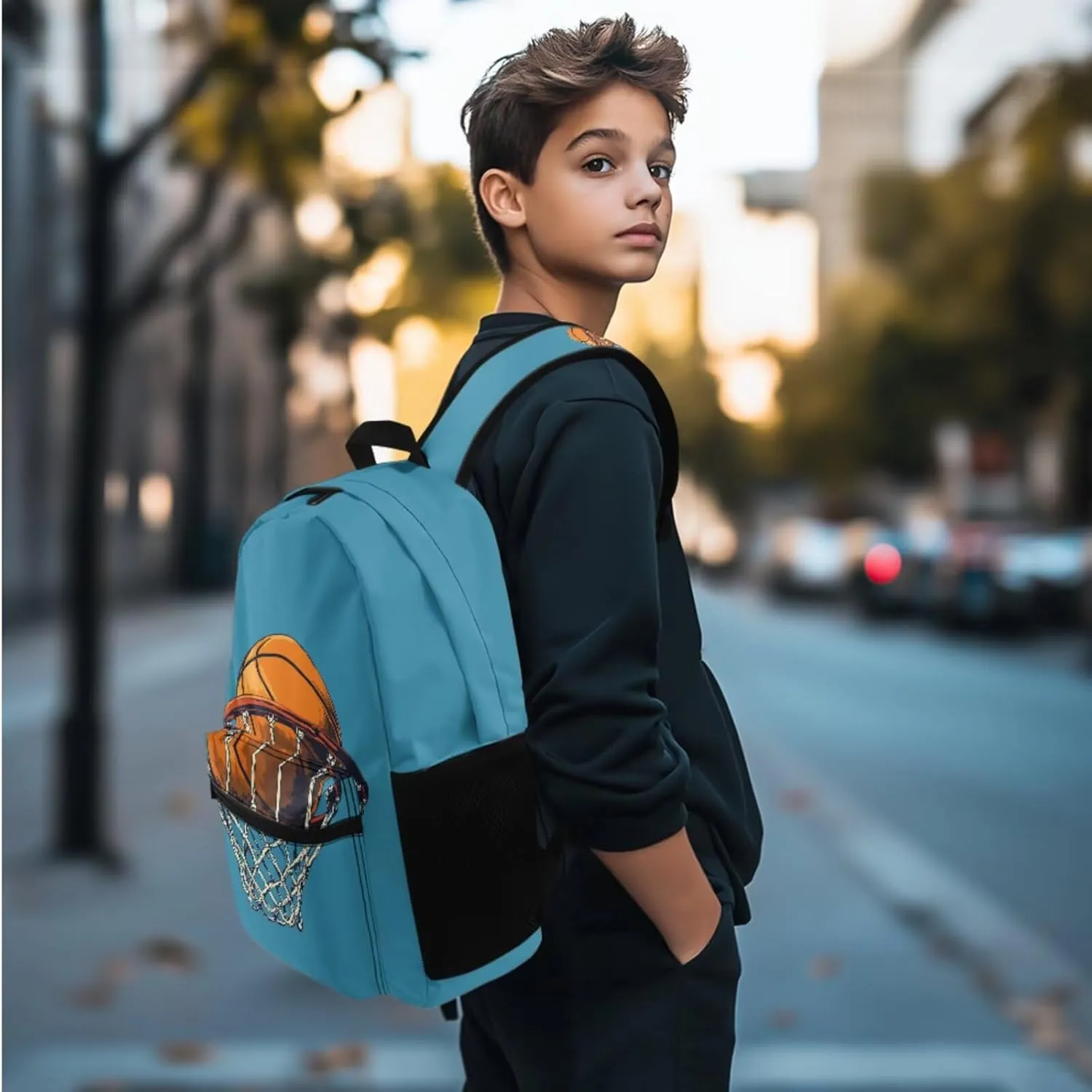 Agoviwo Basketball Pattern Kids Backpack with Lunch Box Cute Backpack Casual Bookbag for Grades 1-3