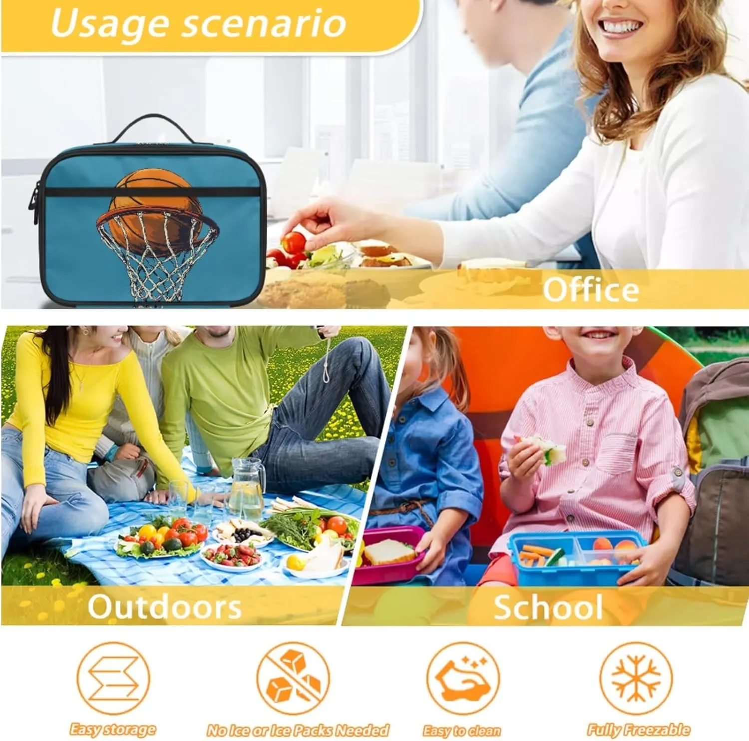 Agoviwo Basketball Pattern Kids Backpack with Lunch Box Cute Backpack Casual Bookbag for Grades 1-3