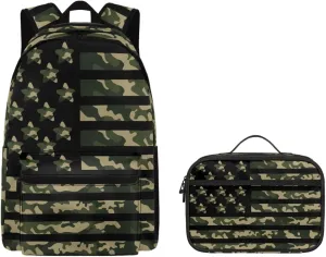 Agoviwo Camo Print Boys Backpack with Lunch Bag Soft Casual Book Bag Lightweight Backpack for Grades 1-3