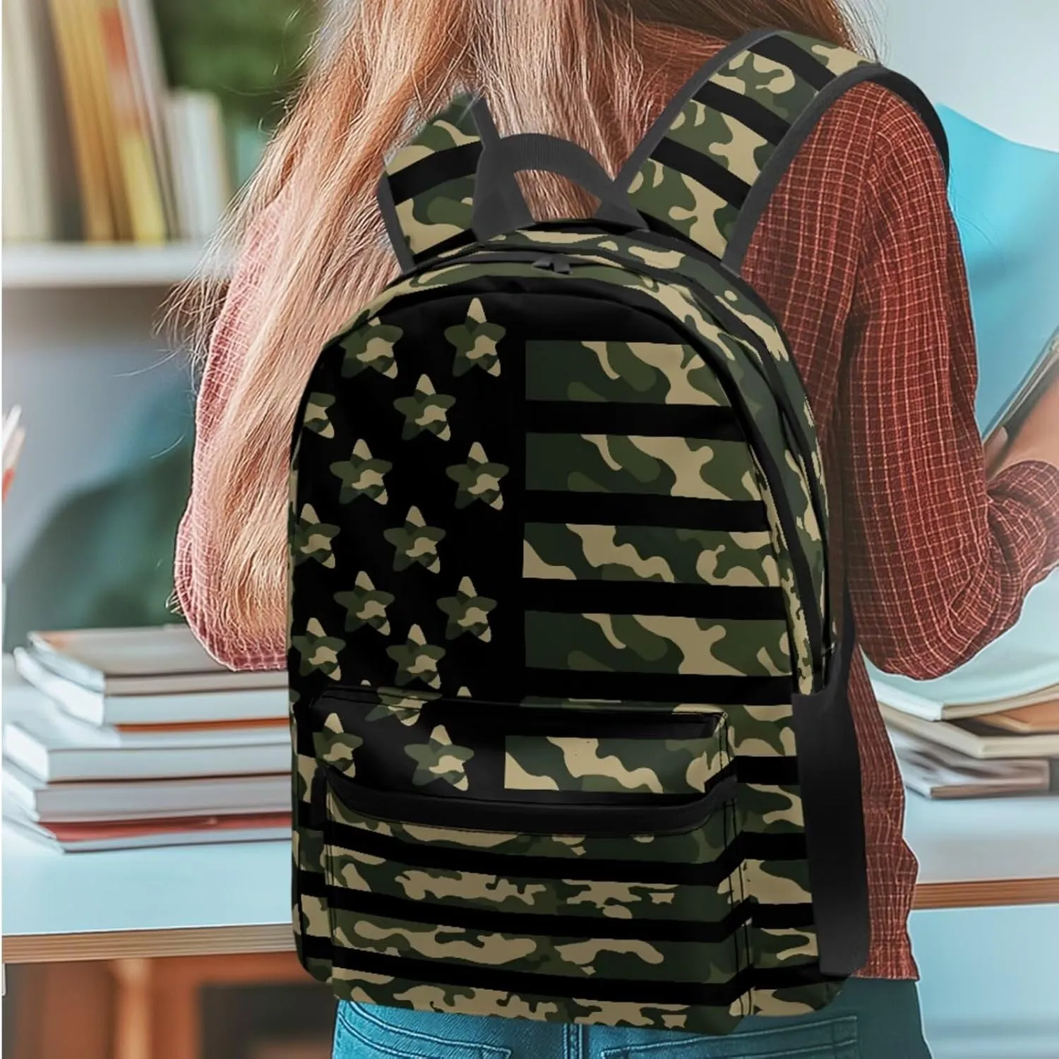 Agoviwo Camo Print Boys Backpack with Lunch Bag Soft Casual Book Bag Lightweight Backpack for Grades 1-3