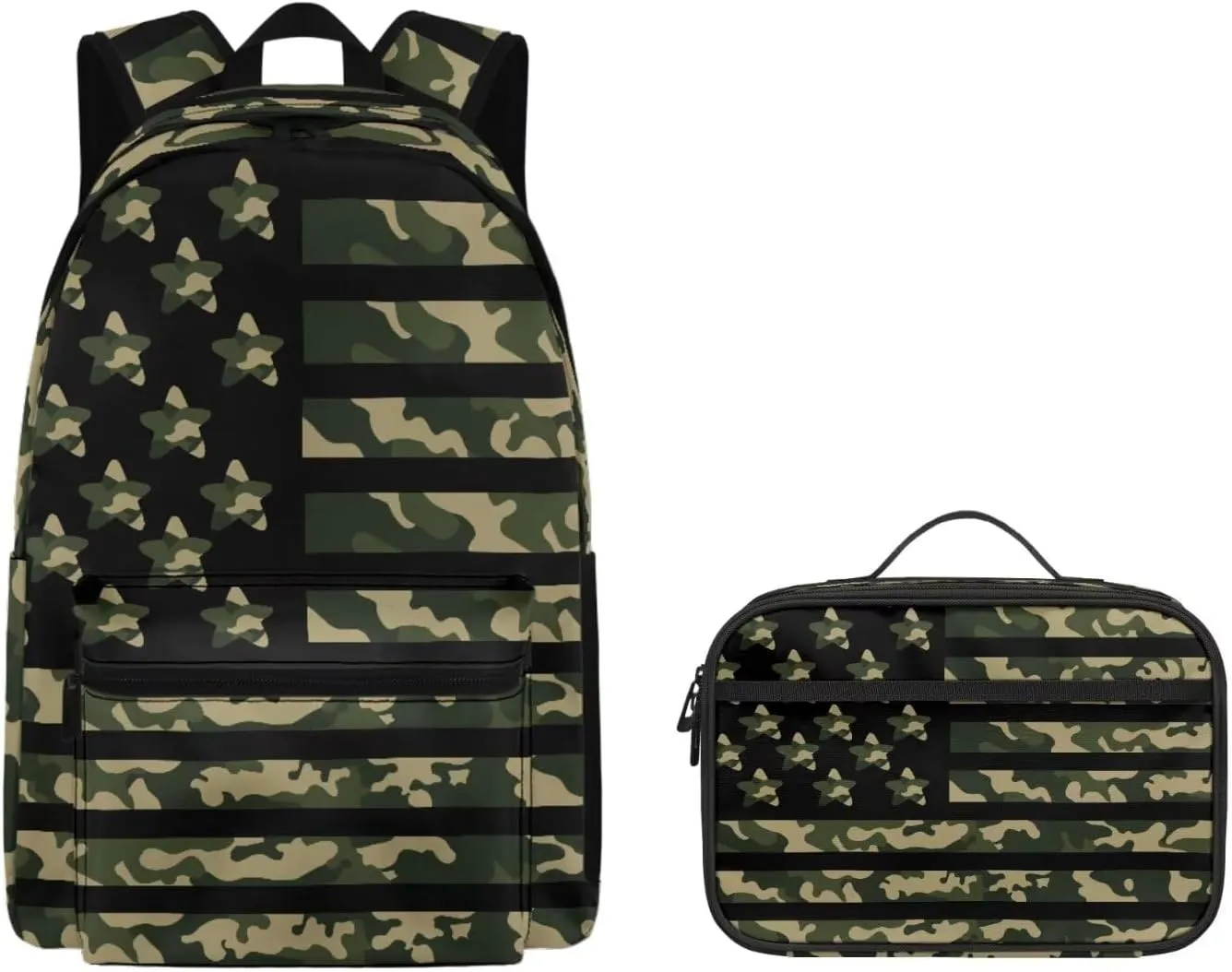 Agoviwo Camo Print Boys Backpack with Lunch Bag Soft Casual Book Bag Lightweight Backpack for Grades 1-3