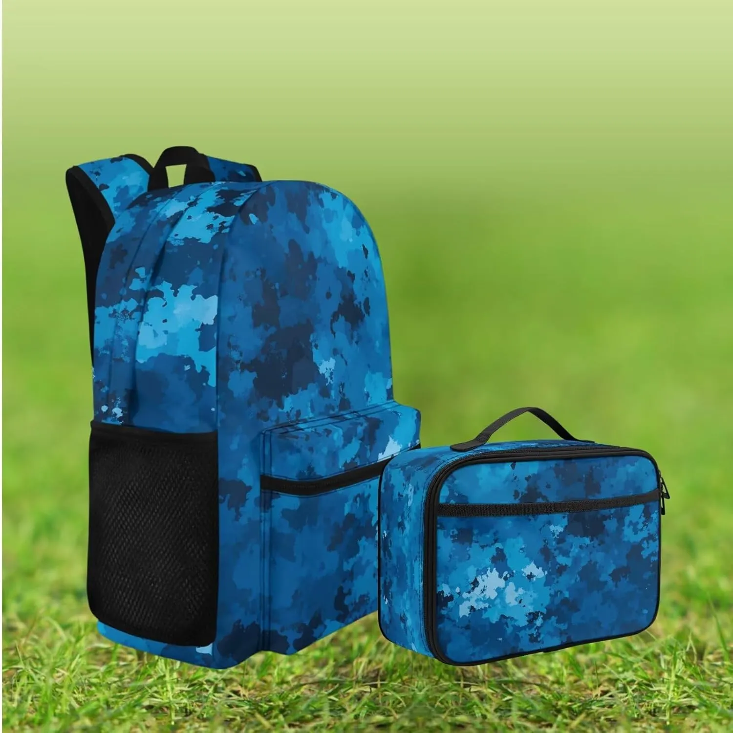 Agoviwo Camo Print Girls Aesthetic Backpack with Insulated Lunch Bag Lightweight School Book Bag for Grades 1-3