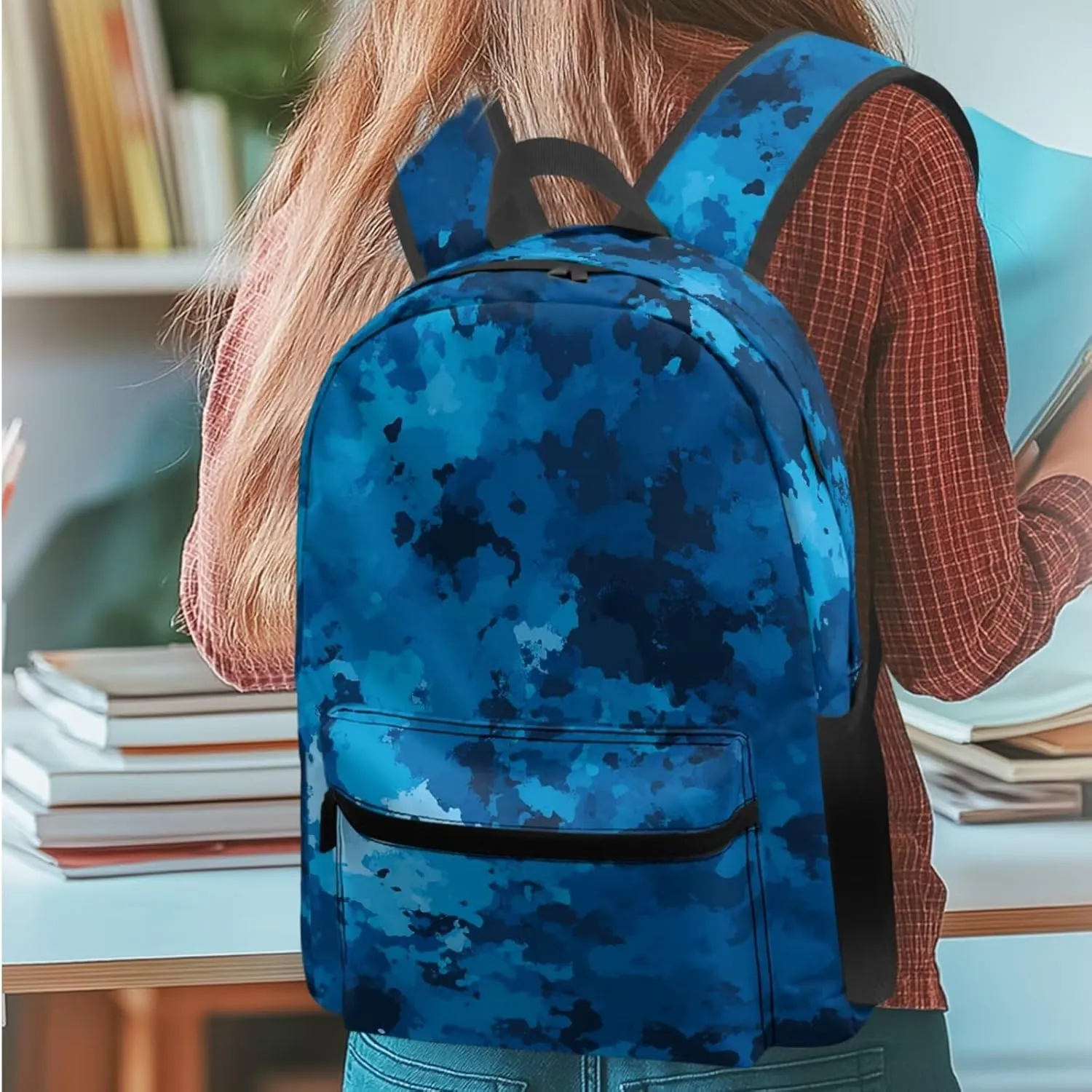 Agoviwo Camo Print Girls Aesthetic Backpack with Insulated Lunch Bag Lightweight School Book Bag for Grades 1-3