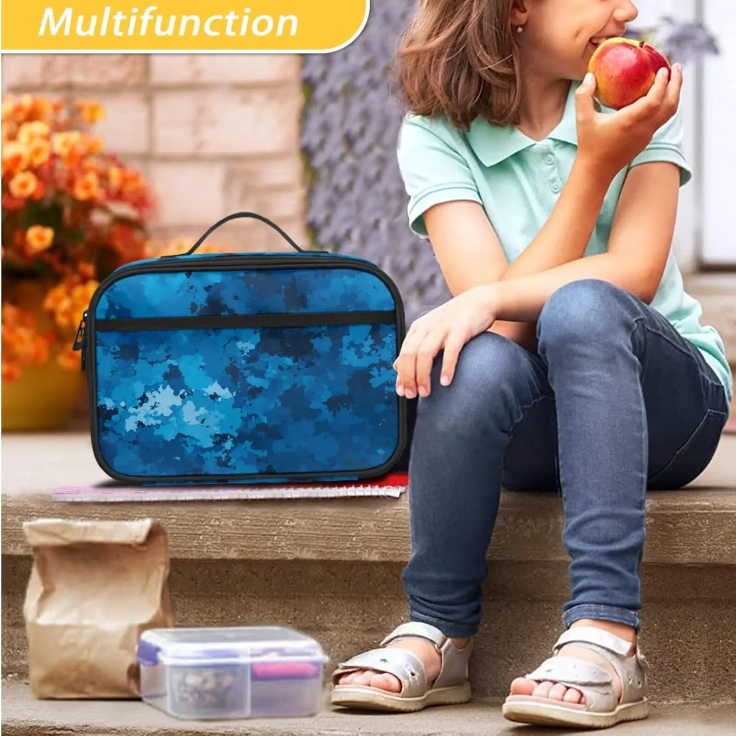 Agoviwo Camo Print Girls Aesthetic Backpack with Insulated Lunch Bag Lightweight School Book Bag for Grades 1-3