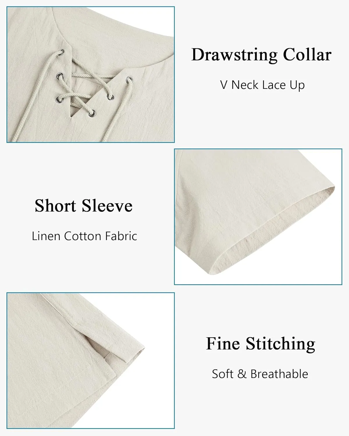 Alimens & Gentle Mens Cotton Linen Shirts Short Sleeve Casual Hippie Summer Shirts Beach Lace Up Hawaiian Camp Shirt