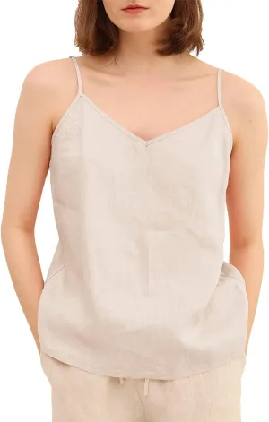 Amazhiyu Women's 100% Linen Camisole Tank Top V-Neck Loose Casual Cami Tops