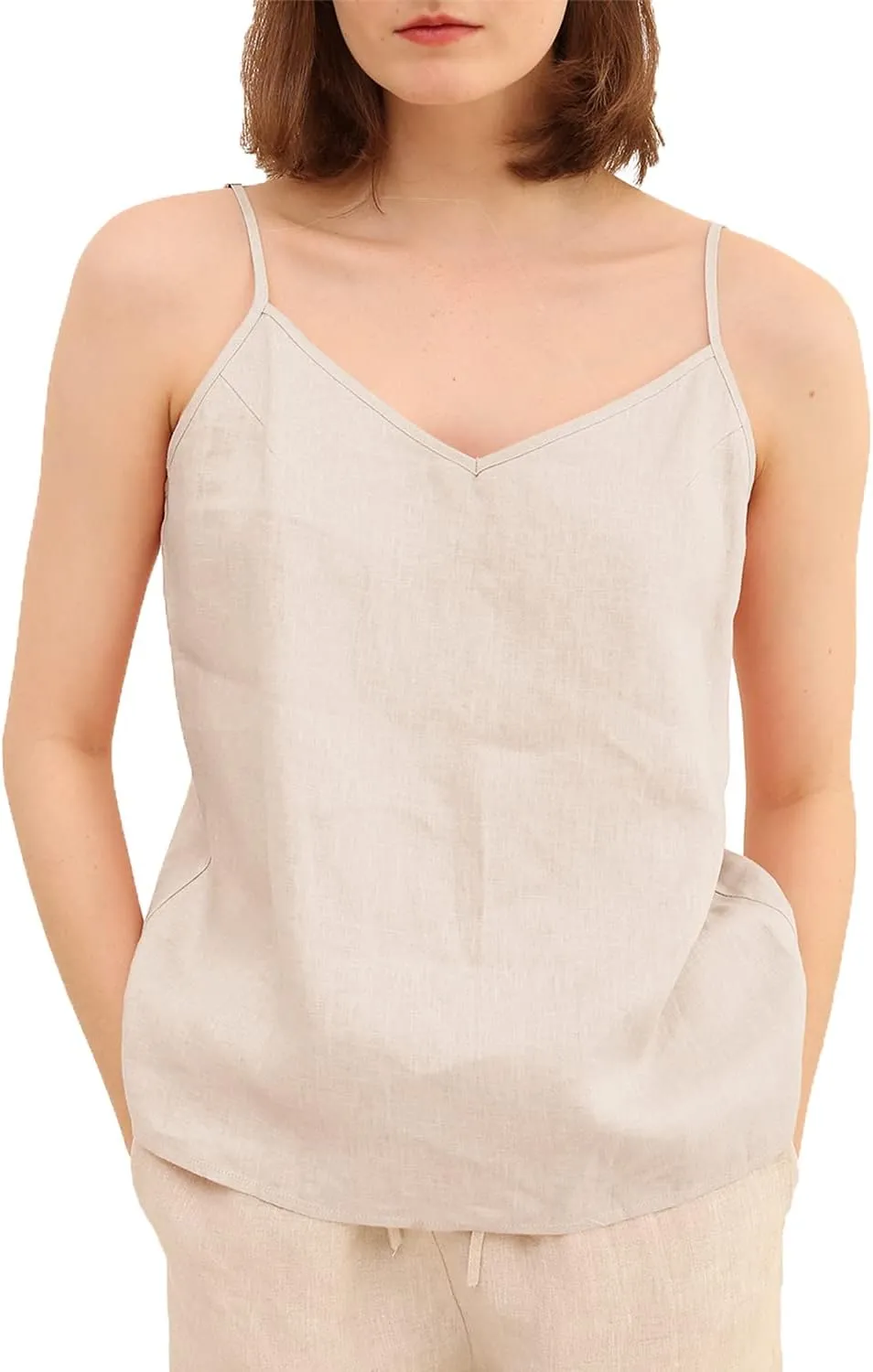 Amazhiyu Women's 100% Linen Camisole Tank Top V-Neck Loose Casual Cami Tops
