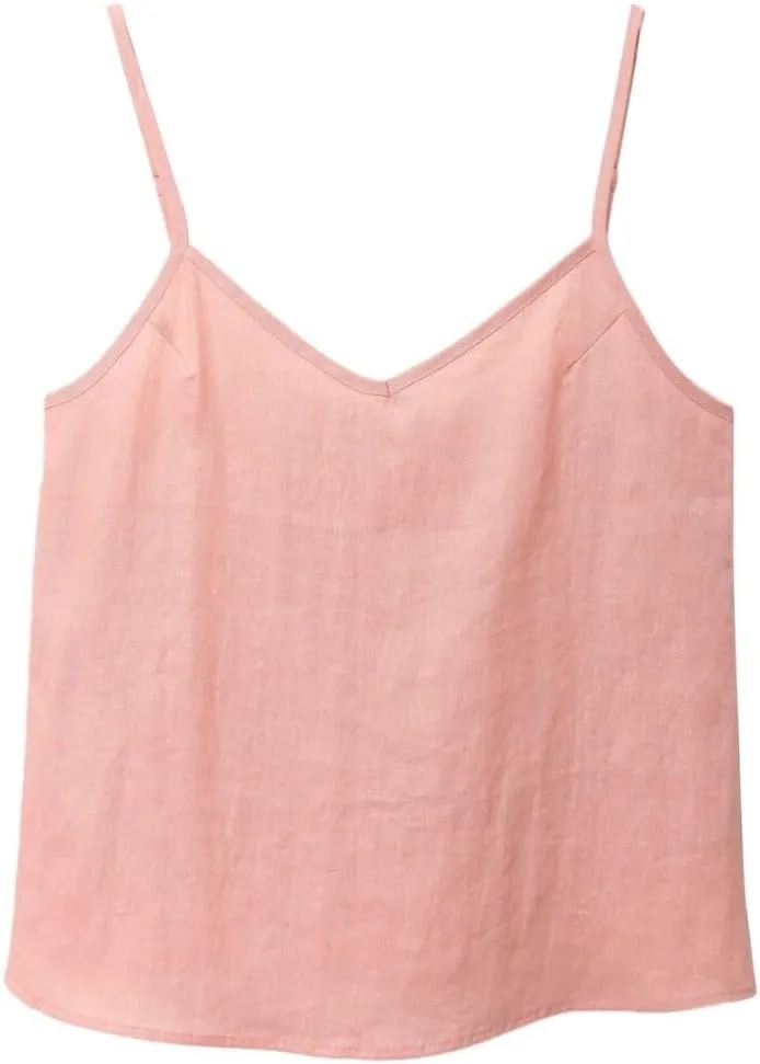 Amazhiyu Women's Linen Camisole Tank Top V-Neck Loose Casual Adjustable Strap Tops
