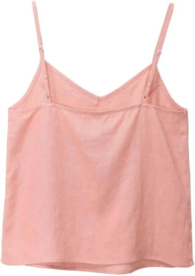 Amazhiyu Women's Linen Camisole Tank Top V-Neck Loose Casual Adjustable Strap Tops
