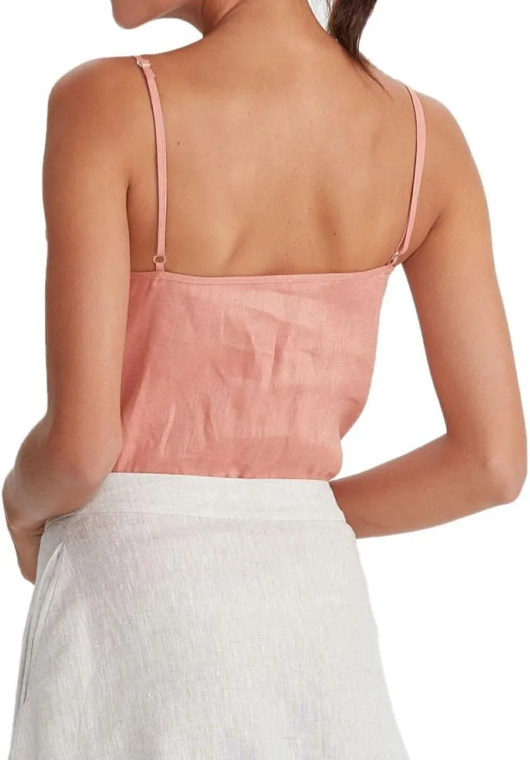 Amazhiyu Women's Linen Camisole Tank Top V-Neck Loose Casual Adjustable Strap Tops