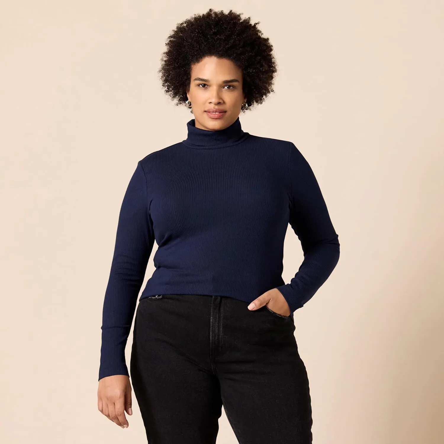 Amazon Essentials Women's Slim-Fit Layering Long Sleeve Knit Rib Turtleneck Top (Available in Plus Size), Pack of 2