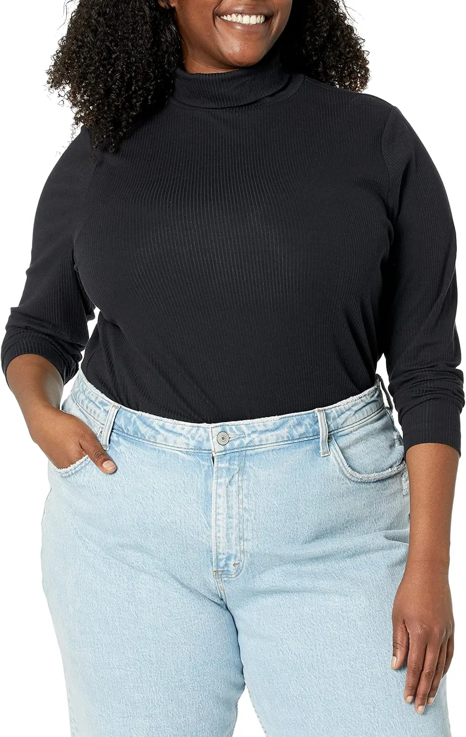 Amazon Essentials Women's Slim-Fit Layering Long Sleeve Knit Rib Turtleneck Top (Available in Plus Size), Pack of 2