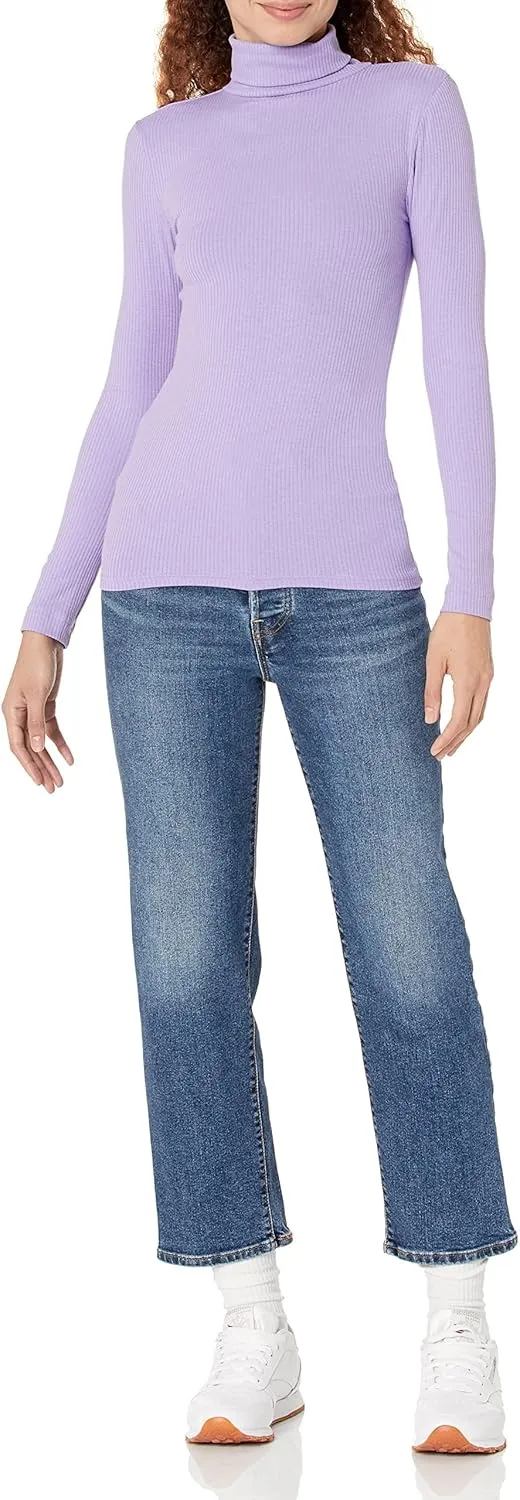 Amazon Essentials Women's Slim-Fit Layering Long Sleeve Knit Rib Turtleneck Top (Available in Plus Size), Pack of 2