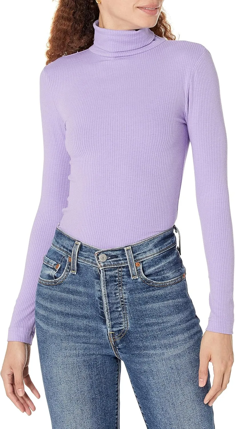 Amazon Essentials Women's Slim-Fit Layering Long Sleeve Knit Rib Turtleneck Top (Available in Plus Size), Pack of 2
