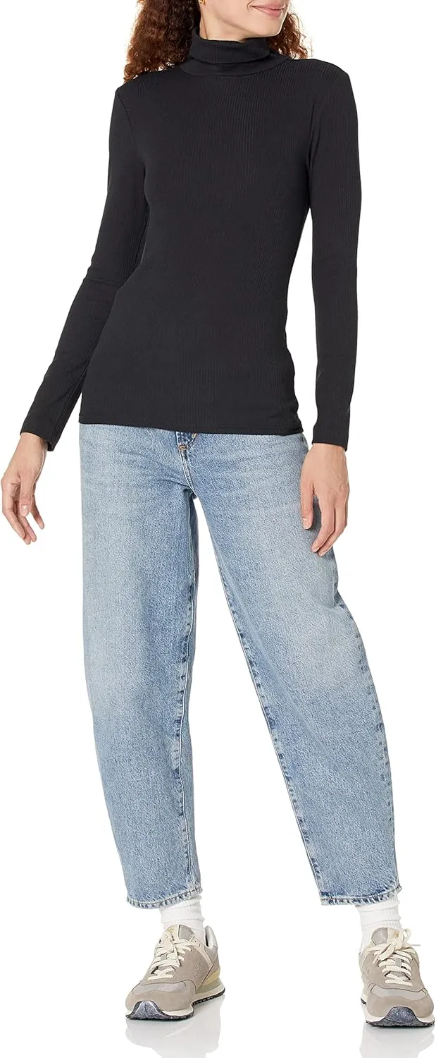 Amazon Essentials Women's Slim-Fit Layering Long Sleeve Knit Rib Turtleneck Top (Available in Plus Size), Pack of 2