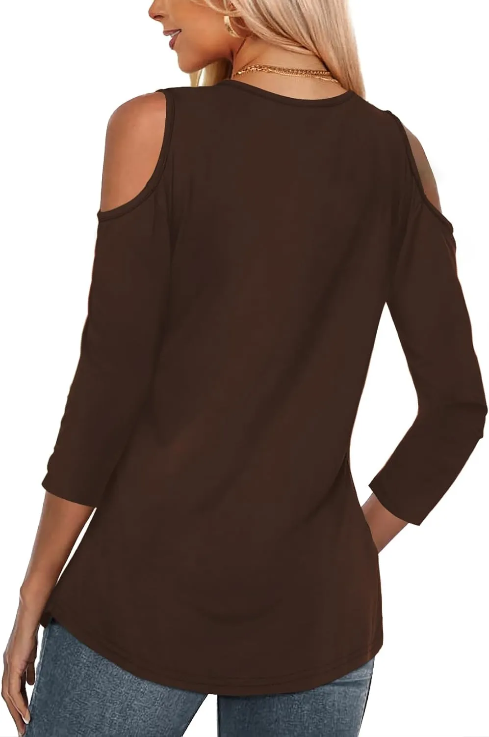 Amoretu Women's Long Sleeve Shirts Cold Shoulder Tops V Neck Blouse Tunic Shirts