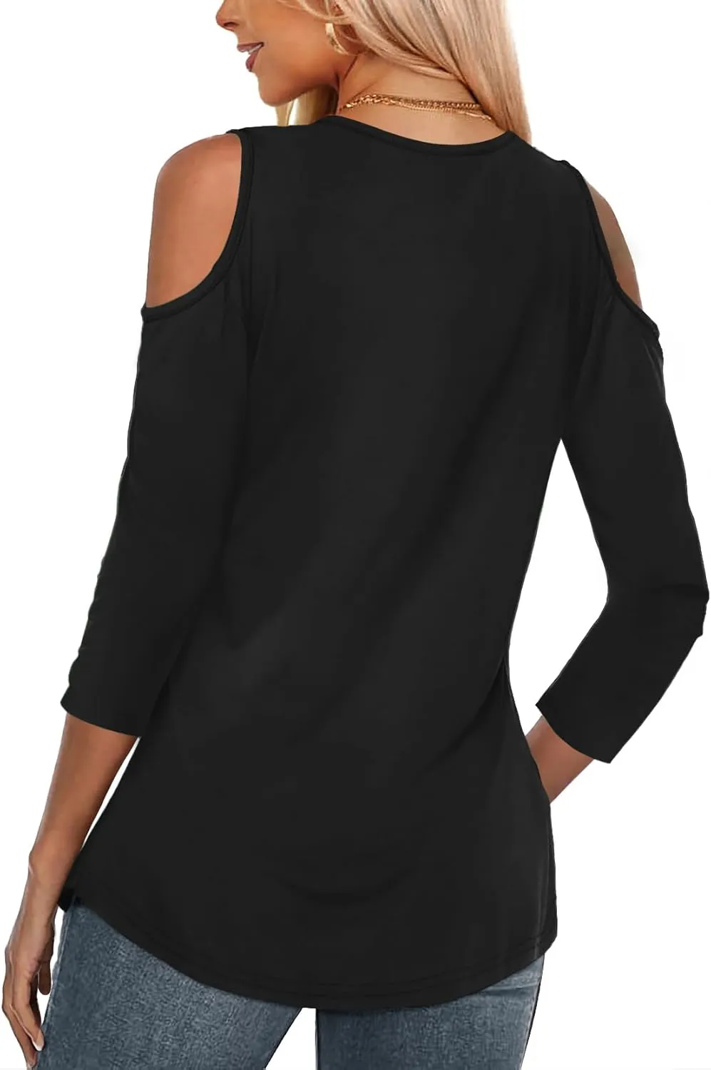 Amoretu Women's Long Sleeve Shirts Cold Shoulder Tops V Neck Blouse Tunic Shirts