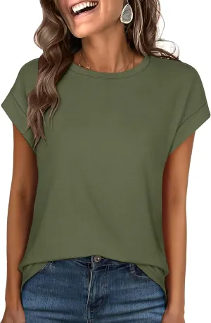 ANRABESS Womens Tops Summer Cap Sleeve Basic Tshirts Loose Fit Business Casual Tee Shirts