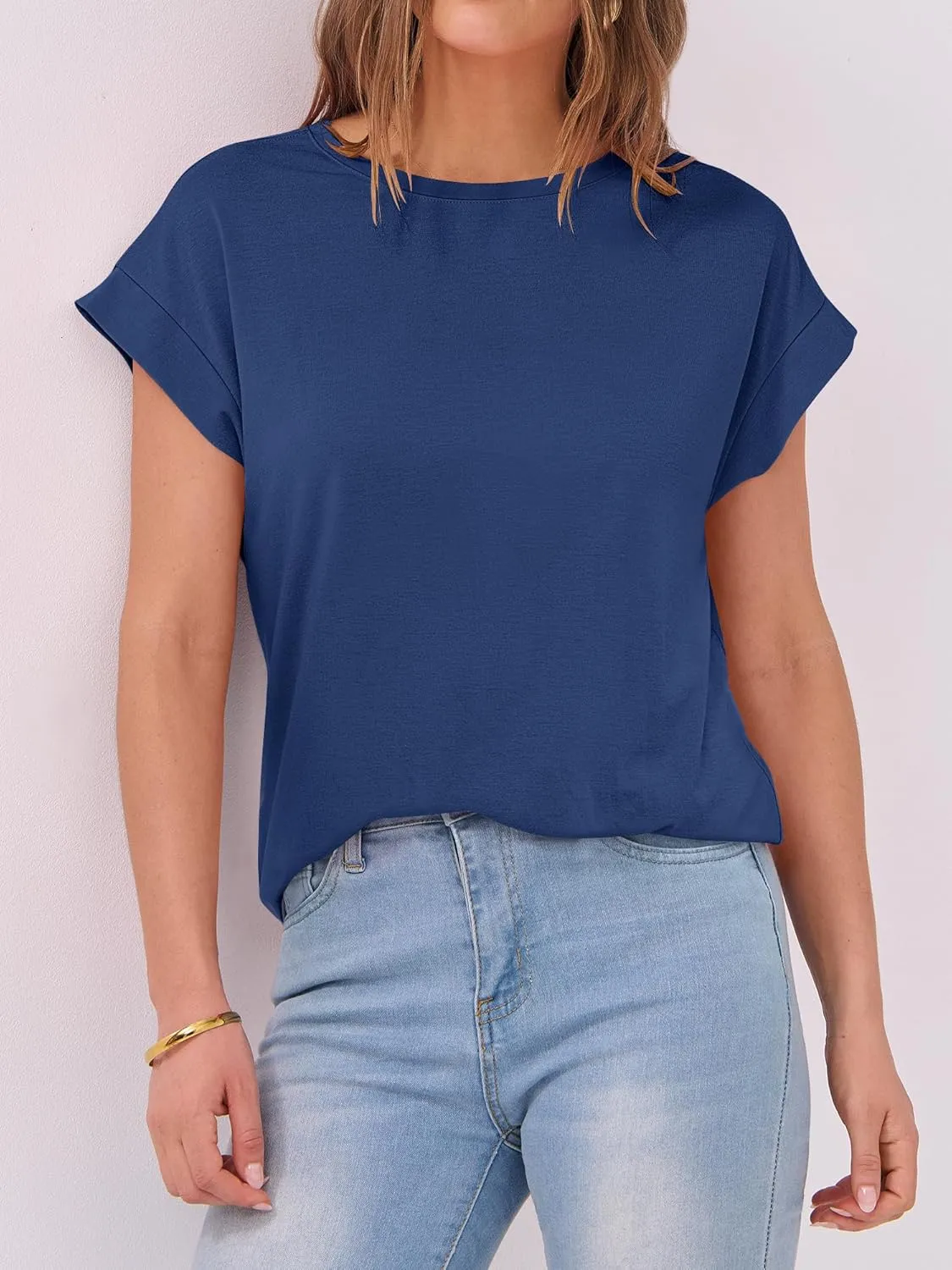 ANRABESS Womens Tops Summer Cap Sleeve Basic Tshirts Loose Fit Business Casual Tee Shirts