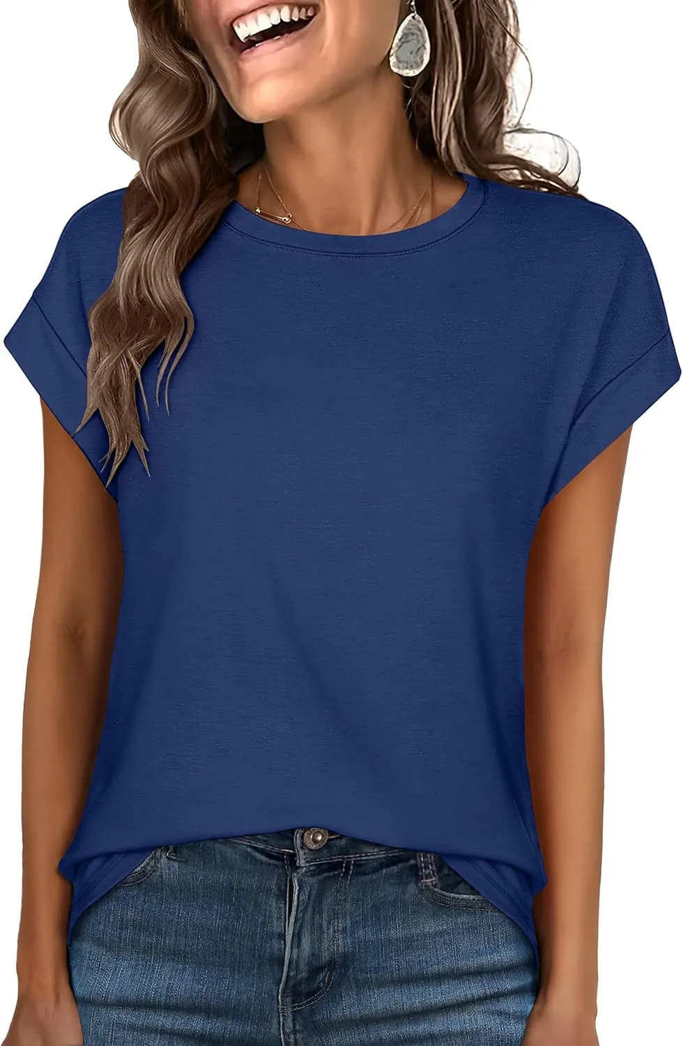 ANRABESS Womens Tops Summer Cap Sleeve Basic Tshirts Loose Fit Business Casual Tee Shirts