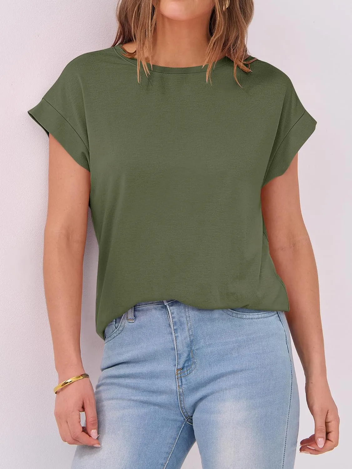 ANRABESS Womens Tops Summer Cap Sleeve Basic Tshirts Loose Fit Business Casual Tee Shirts